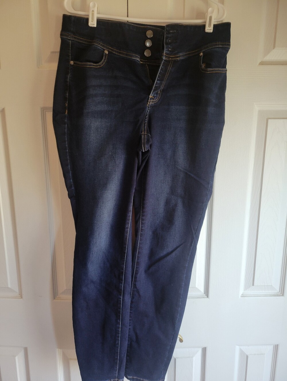 Lane Bryant Dark Blue Skinny Jeans with Triple Button Waist